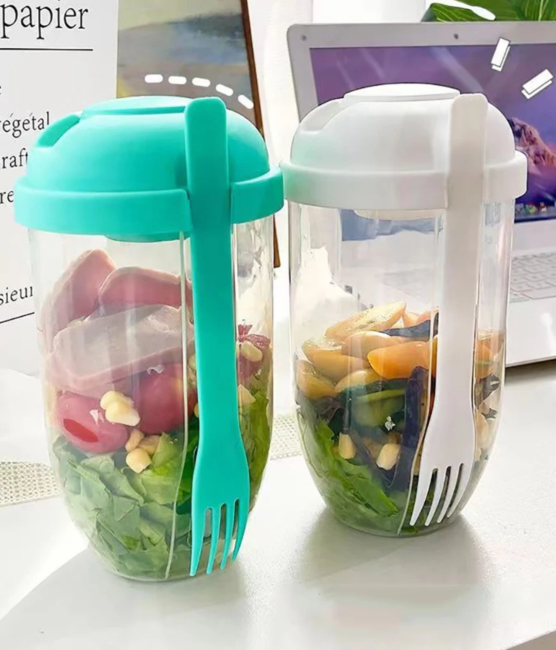 Vaso Portátil para Ensaladas con Tenedor